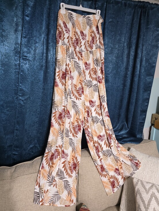 Justify Pants - Justify Wide-Leg Tropical Print Pants in Cream, Rust & Mustard